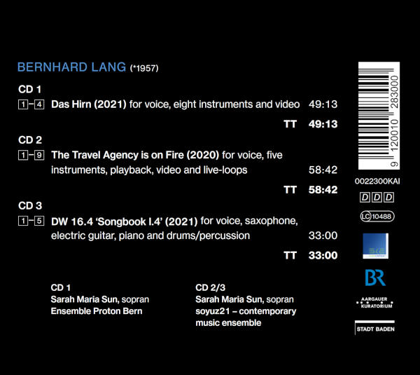 Bernhard Lang: CD Voice and Ensemble, Cover Seite 2